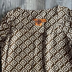 Tory Burch Brown and White Geometric Top